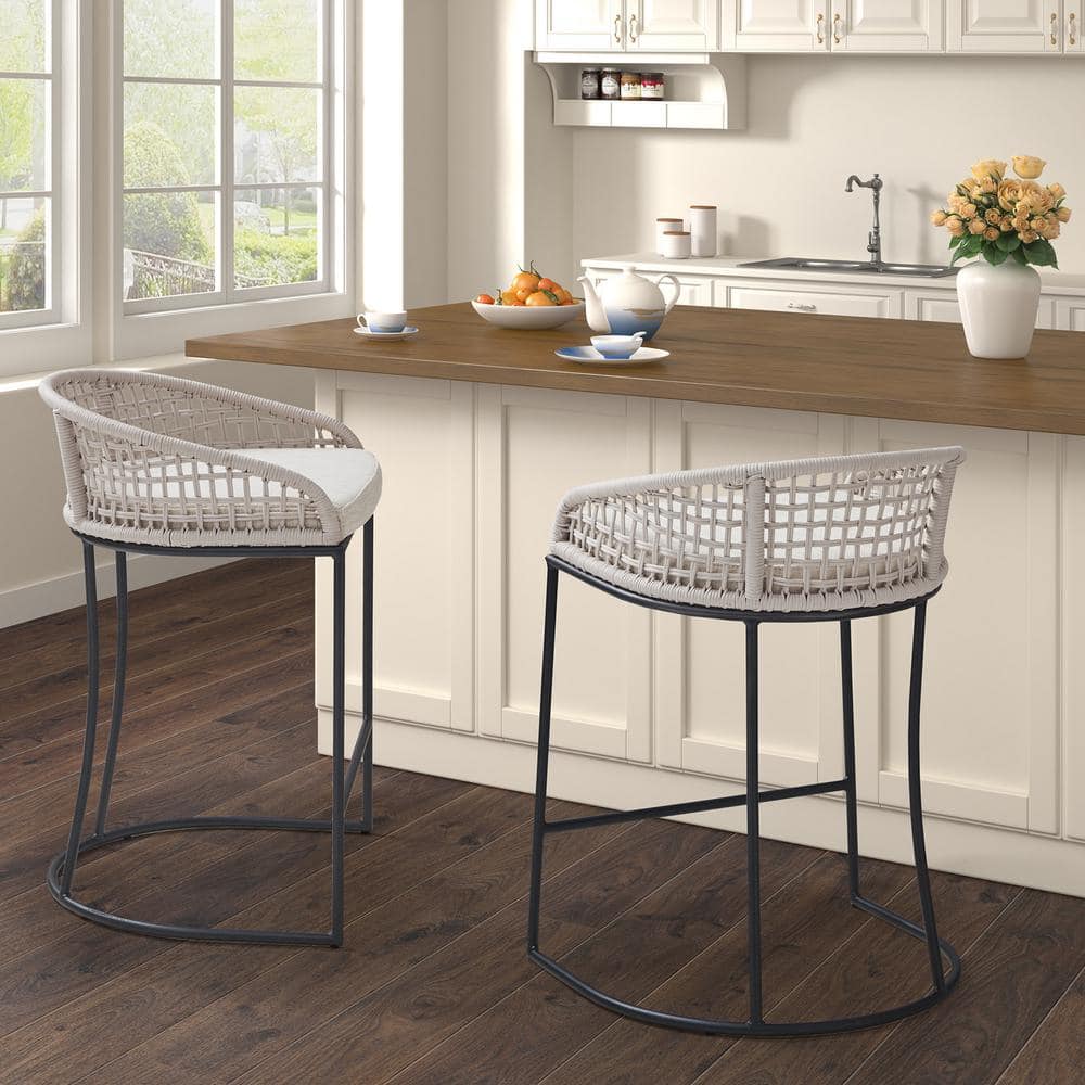 Hermosa Natural Woven Rope 25" Counter Stool with Metal Base