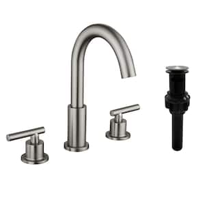 8 in. Widespread Double-Handle Bathroom Faucet with Drain Kit in Brushed Nickel (1-Pack)