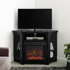 48" Wood Corner Fireplace TV Stand Entertainment Stand - Black