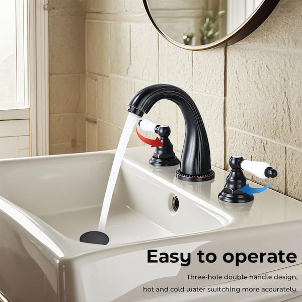 Double Handles 8 in. Widespread Bathroom Faucet 3-Hole Sink Faucet in Oil Rubbed Bronze