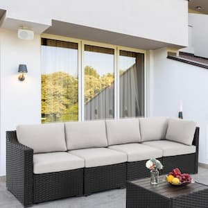 5-Piece Wicker Patio Conversation Set with Gray Cushions