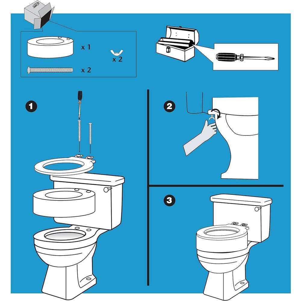 White Molded Plastic Elongated Raised Toilet Seat Elevator