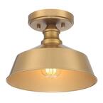 10 in. W x 6.5 in. H 1-Light Natural Brass Semi-Flush Mount Ceiling Light with Metal Shade