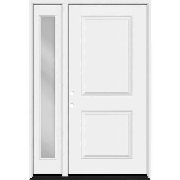 Steves & Sons Legacy 53 in. x 80 in. 2 Panel Squaretop RHIS Unfinished White Fiberglass Prehung Front Door w/Clear 14 in.SL 6-9/16Jamb