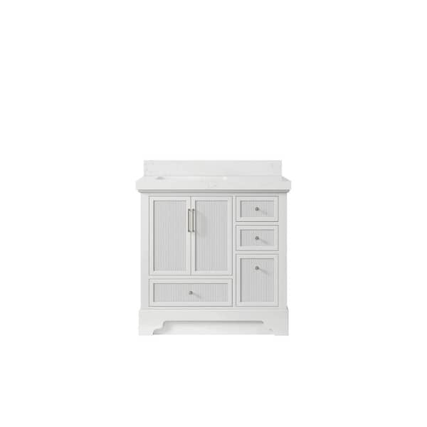 Willow Collections Alys 36 in. W. x 22 in. D x 36 in. H Single Left Offset Sink Bath Vanity in White with 2 in. Empire Qt. Top