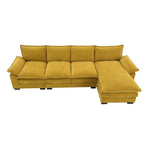 118 in. L-Shaped Chenille Sectional Sofa in. Ginger with Double Seat Cushions