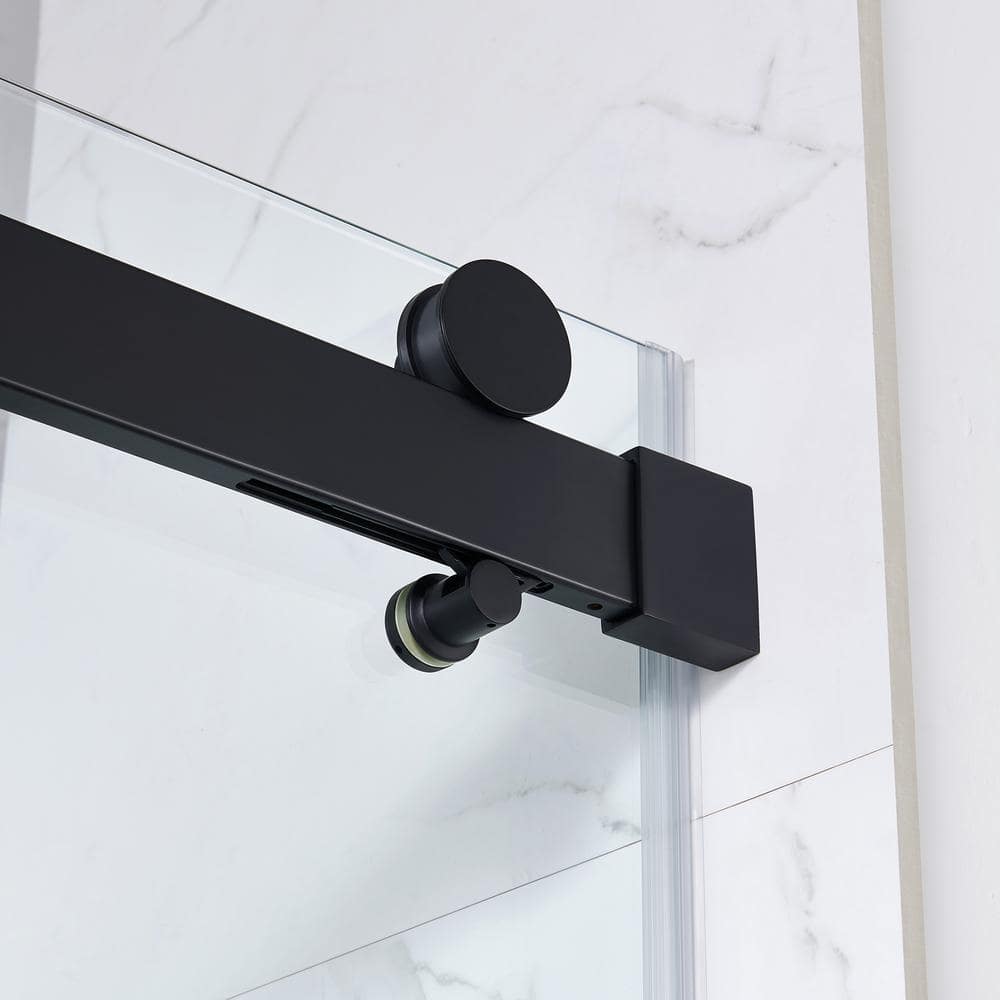 Bel Matte Black Frameless Sliding Shower Door with Clear Glass