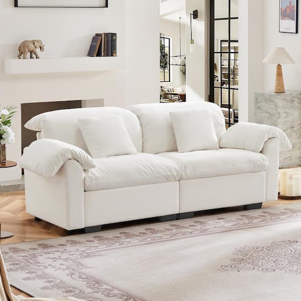 Clihome 84 in. White Velvet 2-Seater Loveseat with Storage Under Each Seat
