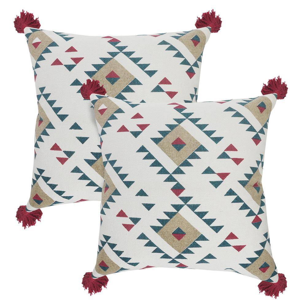 Gemma Multicolor Cotton Geometric Throw Pillows with Tassels, 20" x 20", Set of 2