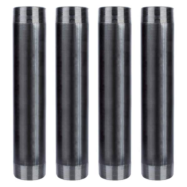 PIPE DECOR 2 in. x 12 in. Black Industrial Steel Grey Plumbing Nipple (4-Pack)