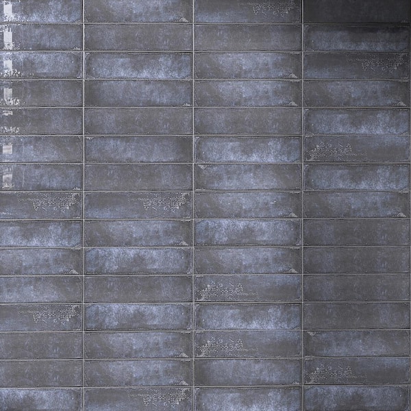 MOLOVO Iris Azul Blue 11.8 in. x 2.9 in. Polished Ceramic Tile Sample