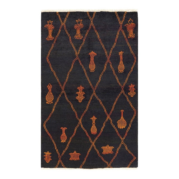 Solo Rugs Moroccan One-of-a-Kind Bohemian Black 3 ft. 10 in. x 6 ft. 1 in. Moroccan Area Rug