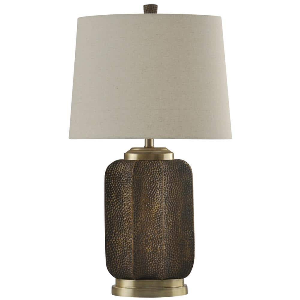 StyleCraft 30 in. Brown Table Lamp with Cream Hardback Fabric Shade