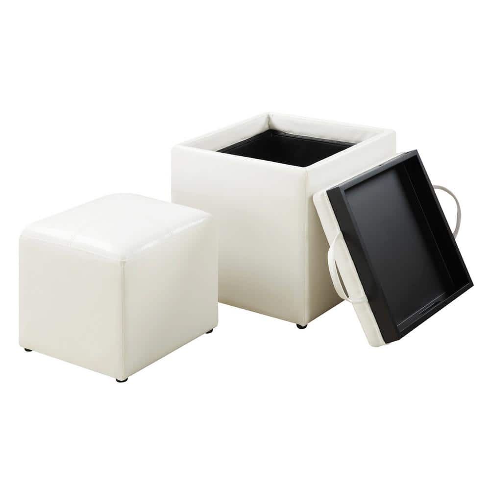 Park Avenue White 18" Square Storage Ottoman with Reversible Tray