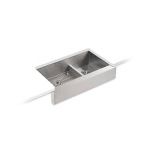 Vault Farmhouse Apron Front Smart Divide Undermount Stainless Steel 36 in. Double Bowl Kitchen Sink Kit with Basin Rack