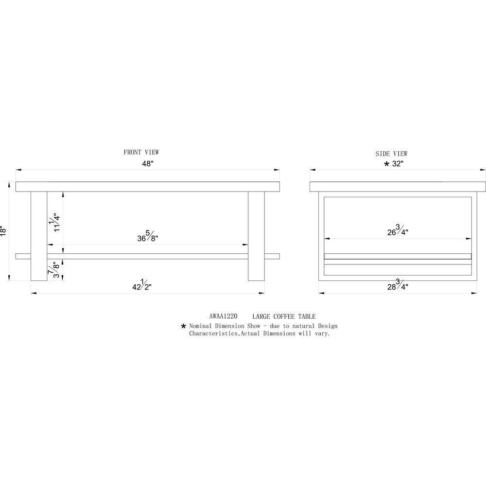 Alpine Natural Acacia Wood and Black Metal Rectangular Coffee Table