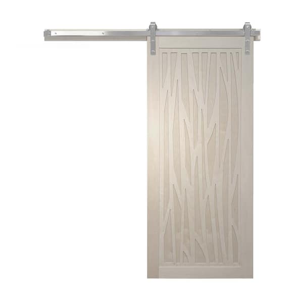 VeryCustom 30 in. x 84 in. Howl at the Moon Parchment Wood Sliding Barn Door with Hardware Kit in Stainless Steel