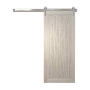 42 in. x 84 in. Howl at the Moon Parchment Wood Sliding Barn Door with Hardware Kit in Stainless Steel
