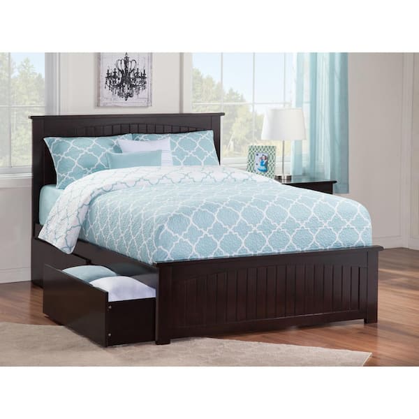 AFI Nantucket Espresso Full Solid Wood Storage Platform Bed with Matching Foot Board and 2 Bed Drawers