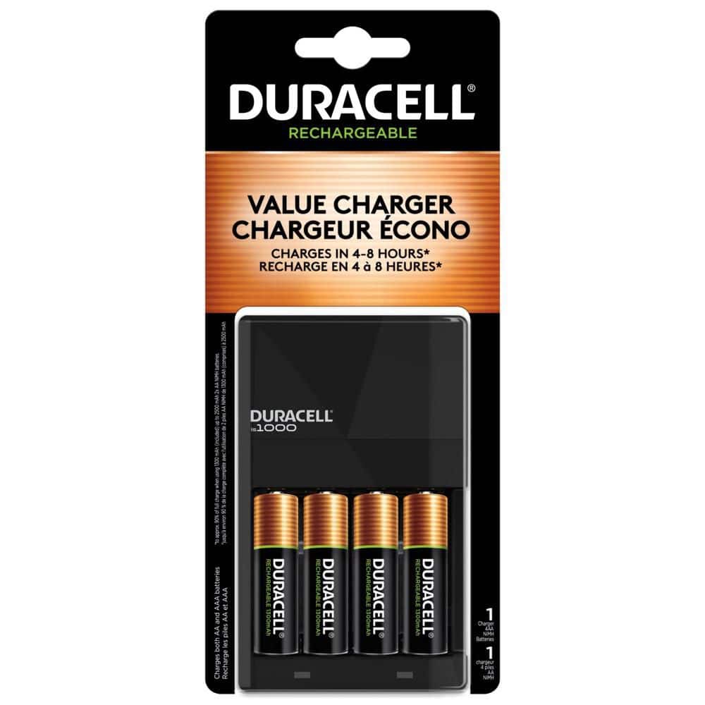 Duracell Ion Speed 1000 NiMh Battery Charger with 4 NiMh AA Rechargeable  Batteries Included 004133366112 - The Home Depot