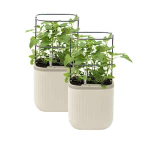 Mini Planter Box Recyclable Plastic with Trellis Self-Watering Raised Garden Bed, Cream White (2-Pack)