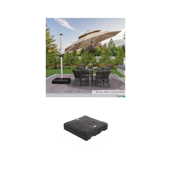 10 ft. Beige Octagon Aluminum Cantilever Umbrella and 220 lbs. Black Square Umbrella Base