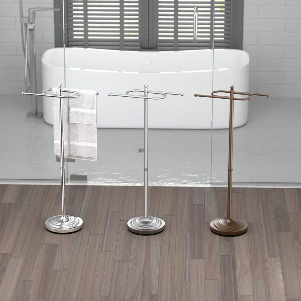 Satin Nickel Freestanding Double Towel Rack with Weighted Base