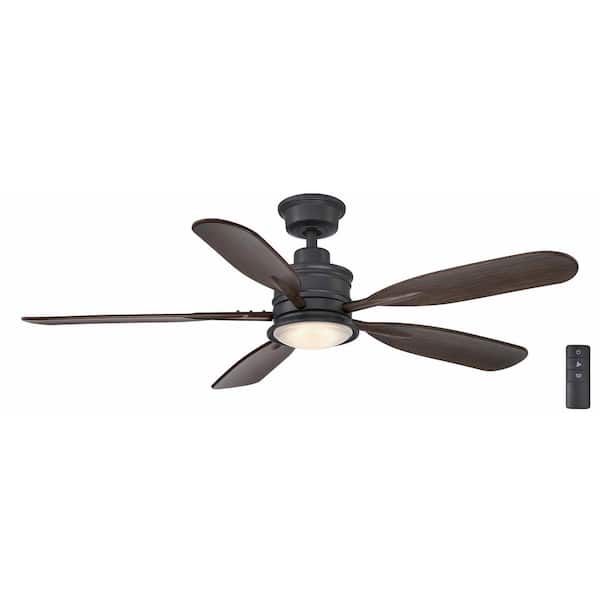 Hampton Bay Fallsburg 52 in. Integrated LED Indoor/Outdoor Natural Iron Ceiling Fan with Light and Remote Control