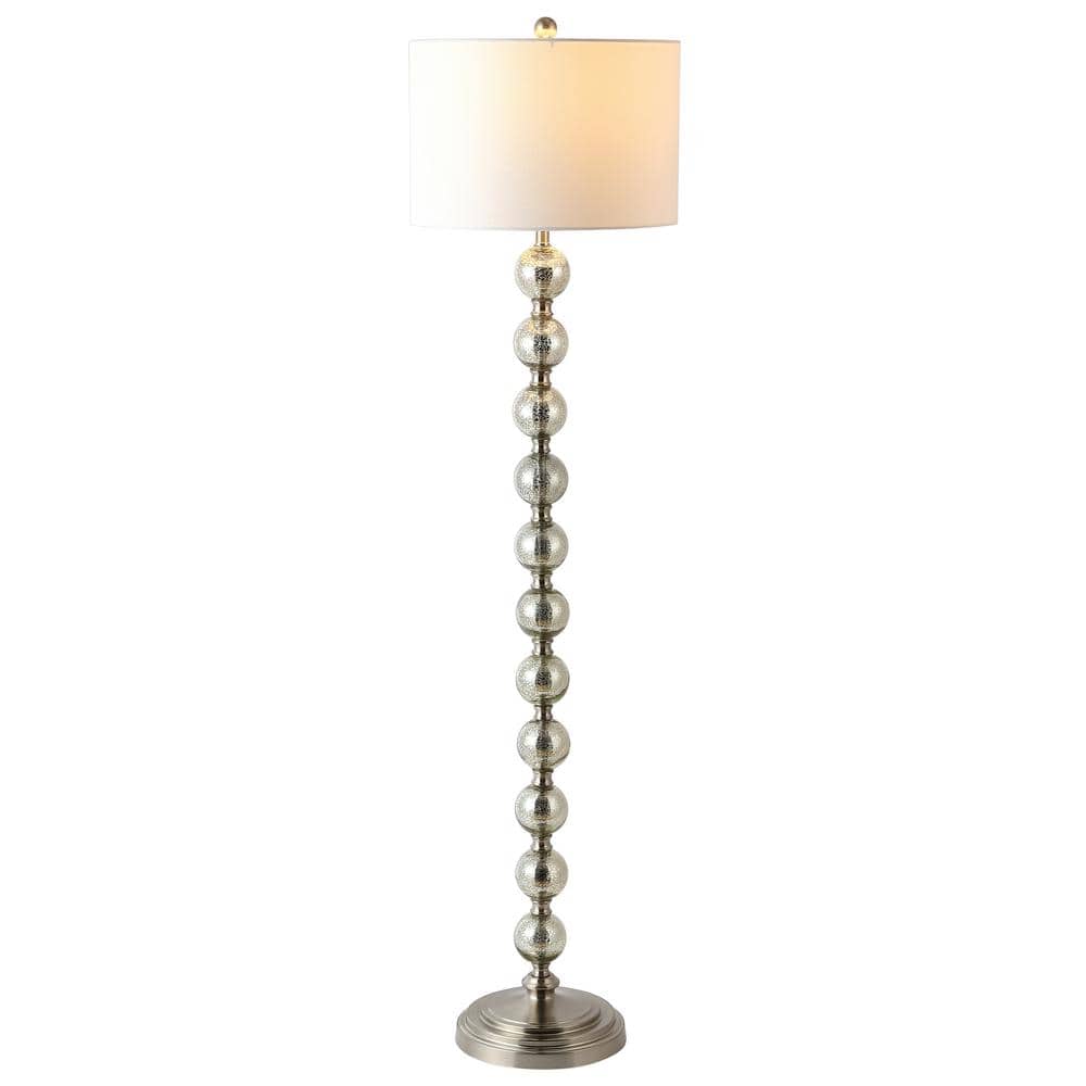 Elegant Adjustable White and Satin Nickel Floor Lamp with Metal Globes