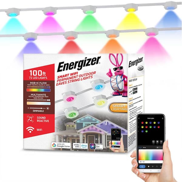 Smart Wi-Fi 72 light 100ft Outdoor Sound Reactive Permanent Plug-In Integrated LED Novelty Eaves String Light