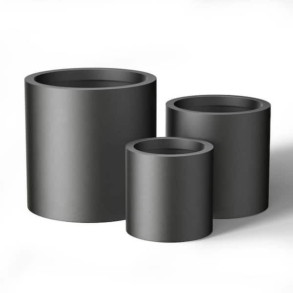 10 in. 13 in. 16 in. Charcoal Black(Enhanced Core) Concrete Round Planter / Pot with Drainage Holes (Set of 3)