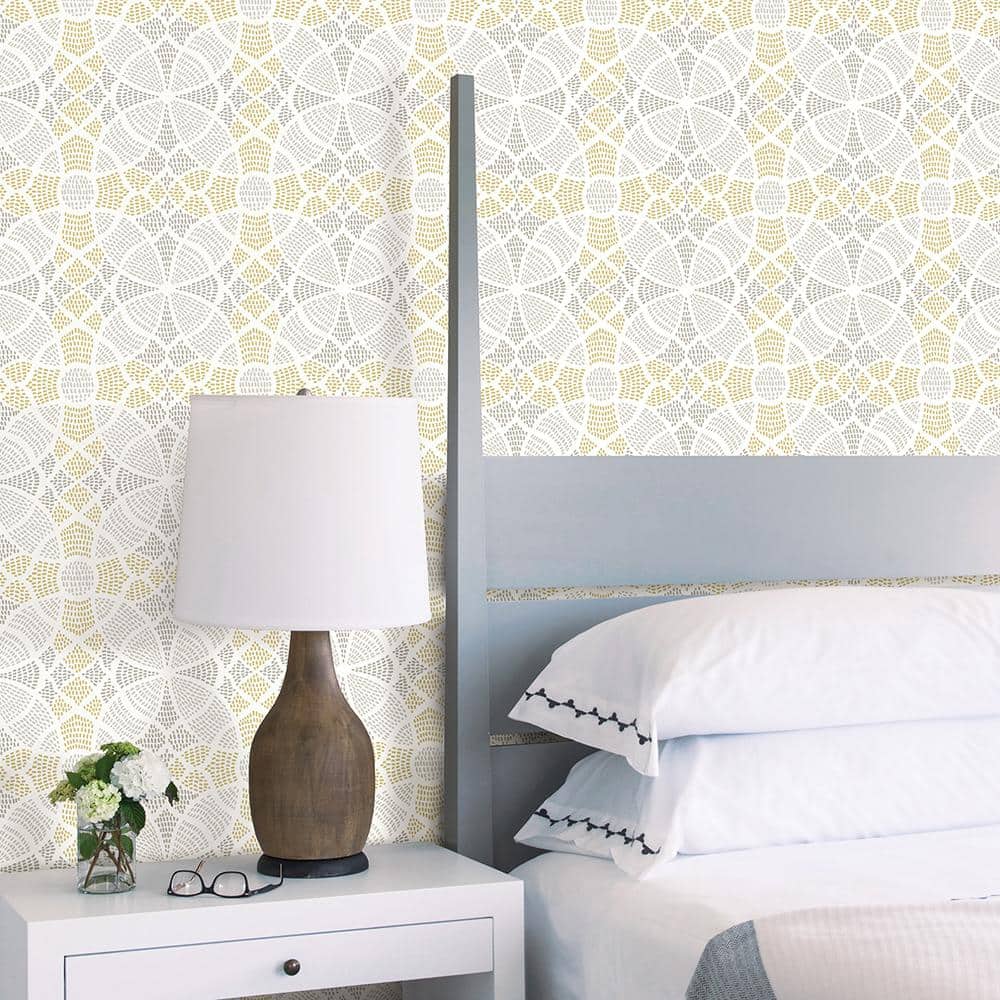 Yellow and Grey Geometric Embossed Wallpaper Roll