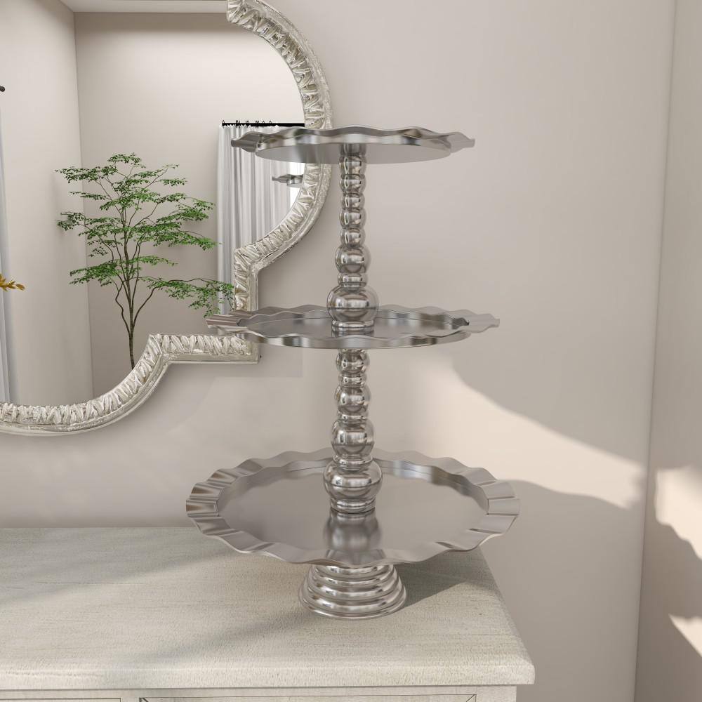 Silver Polished Aluminum 3-Tier Round Server