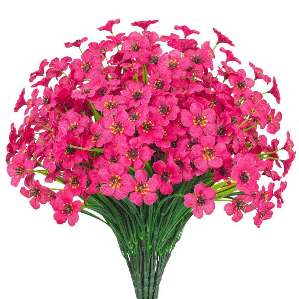 14 in. Rose Red Outdoor Artificial Flowers 21 UV Resistant Bundles Fake ...