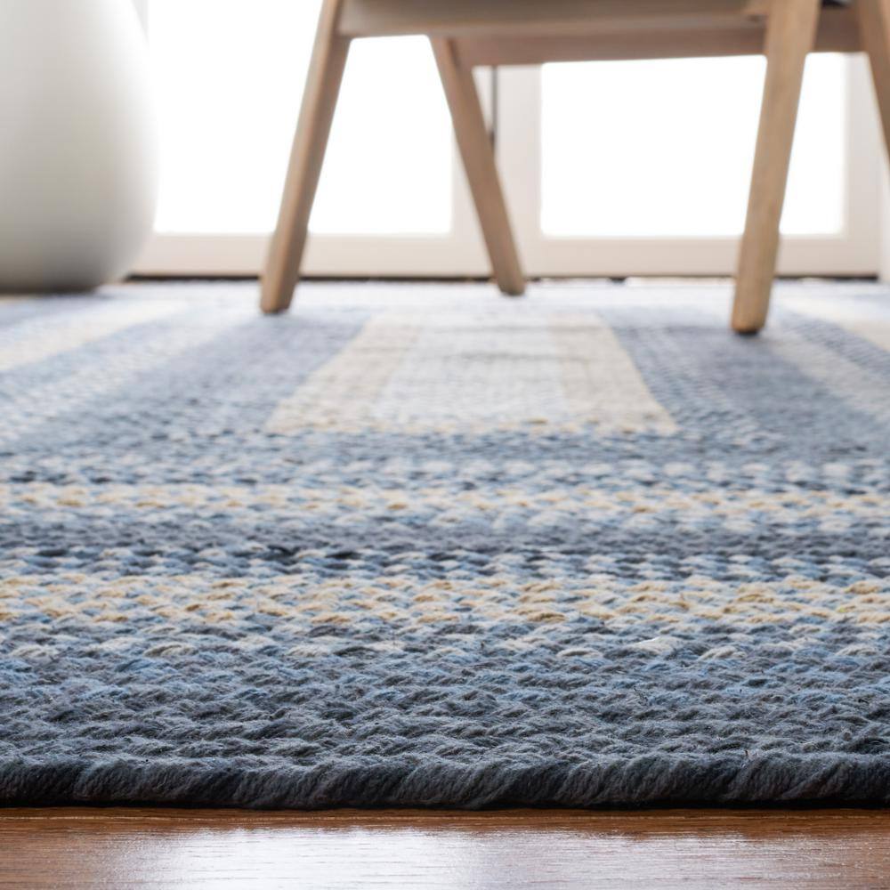 Handwoven Dark Gray and Blue Cotton Braided Area Rug, 5' x 8'