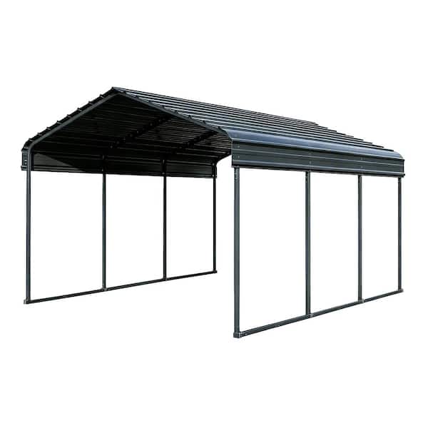 10 ft. x 15 ft. Heavy-Duty Galvanized Steel Carport with Metal Roof, 106 in. H, Gray