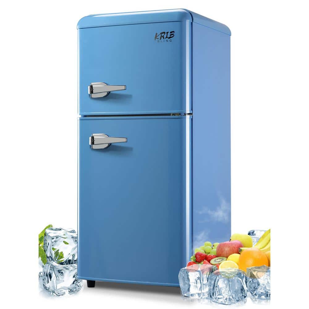 3.5 Cu.ft Compact Mini Refrigerator Fridge in Blue with Freezer, Removable Shelves and 2 Door for Kitchen, Apartment