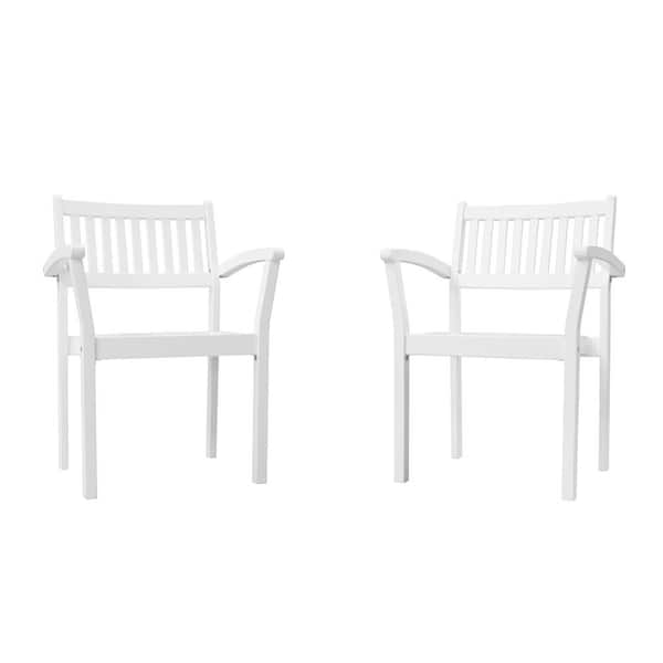Willit White Wood Outdoor Dining Lounge Chair (Set of 2)