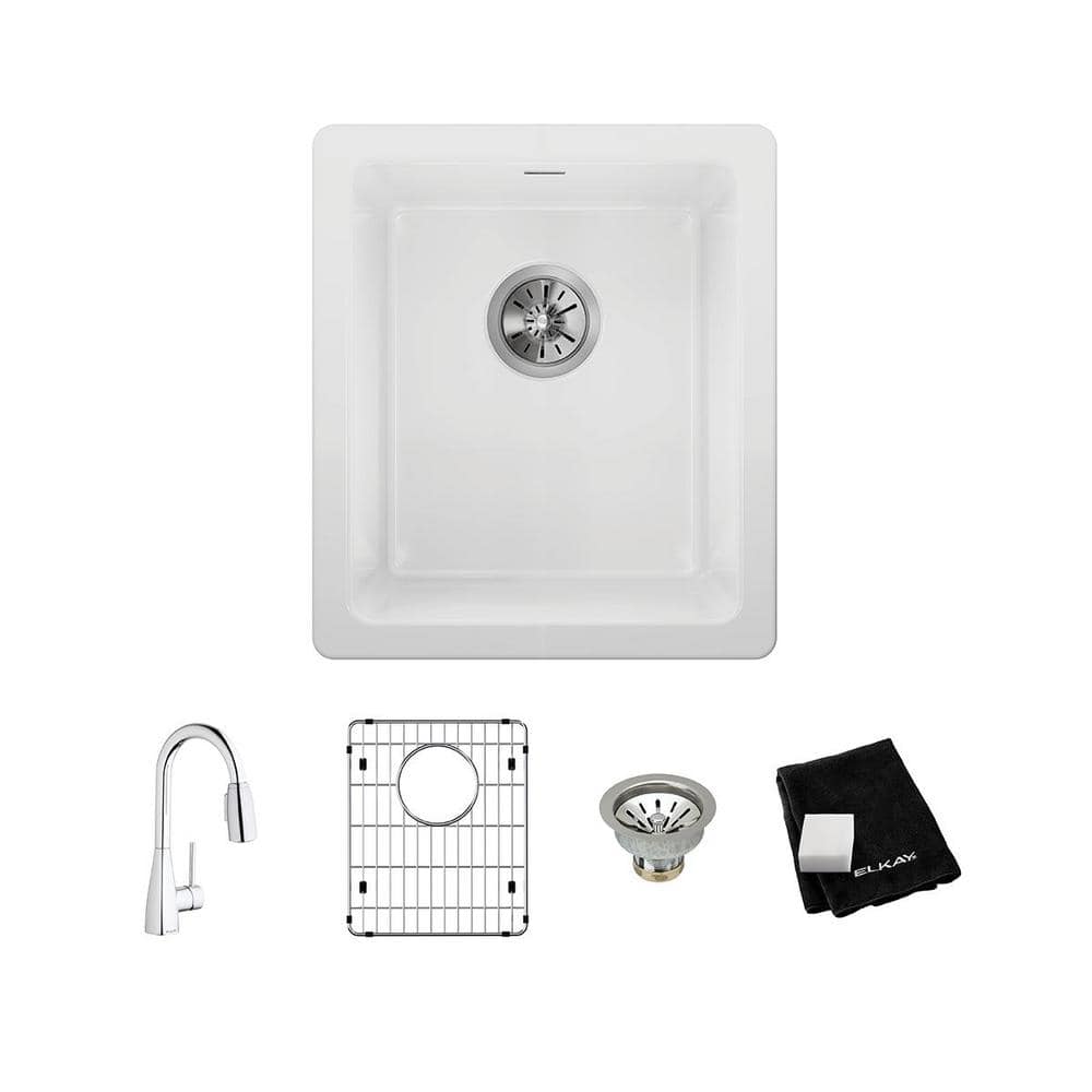 UPC 094902128269 product image for Elkay White Fireclay 17 in. Single Bowl Undermount Kitchen/Bar Sink Kit with Fau | upcitemdb.com