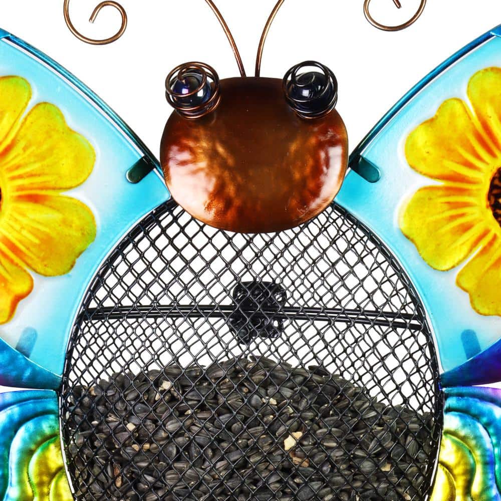 Colorful Hand-Painted Metal Butterfly Hanging Bird Feeder