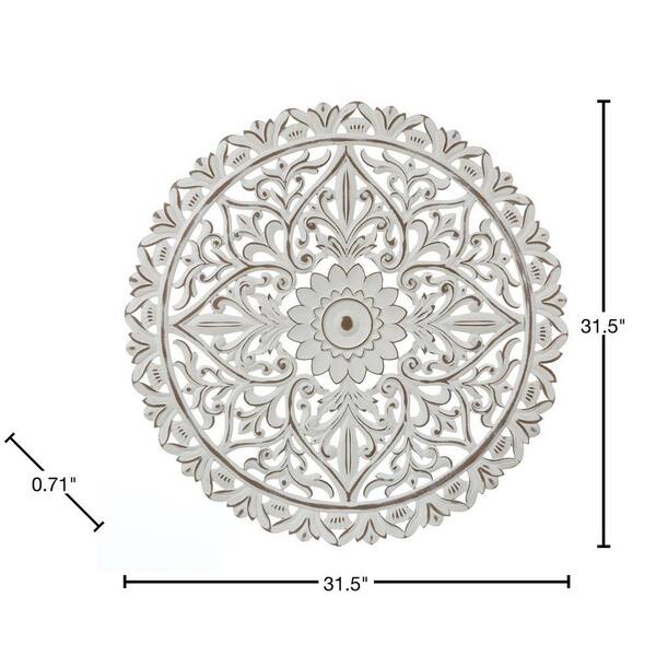 Luxenhome White Wood Flower Medallion Wall Decor Wha1097 - White Carved Wood Medallion Wall Art