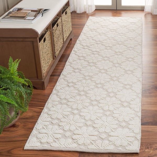 Vermont 2 ft. x 12 ft. Ivory Floral Monochrome Runner Rug