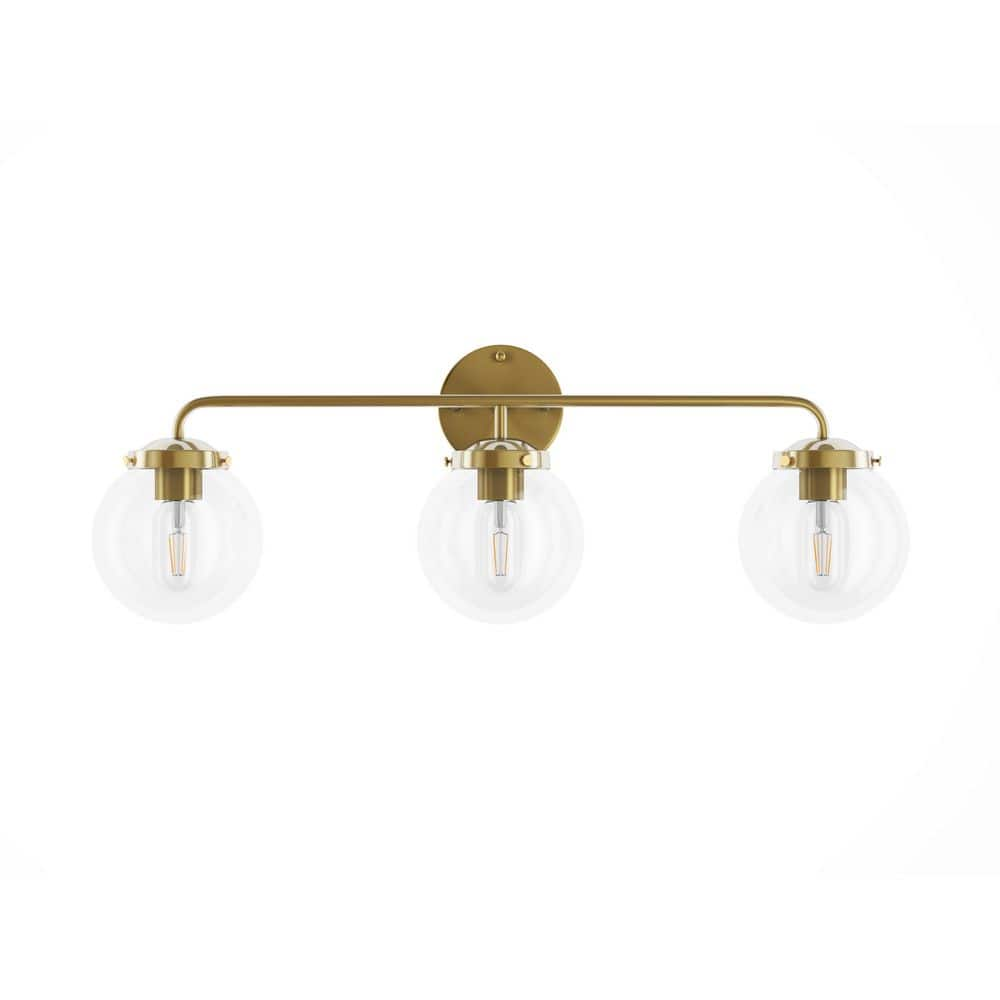 aiwen 27.6 in. 3-Light Bronze Bathroom Dimmable Vanity Light with Clear Glass Shades