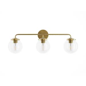 27.6 in. 3-Light Bronze Bathroom Dimmable Vanity Light with Clear Glass Shades