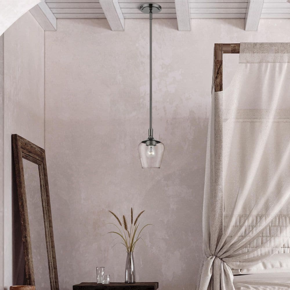 Willow Transitional 1-Light Pendant in Black Chrome with Clear Glass