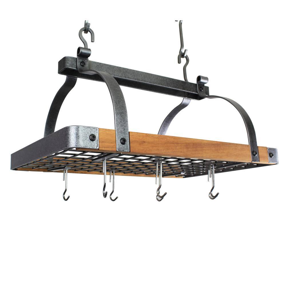 Handcrafted Tigerwood and Metal Rectangle Ceiling Pot Rack