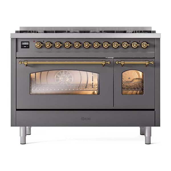 Nostalgie II 48 in. Freestanding Dual Fuel Range with 8 Burners, Double Ovens in Graphite Matte