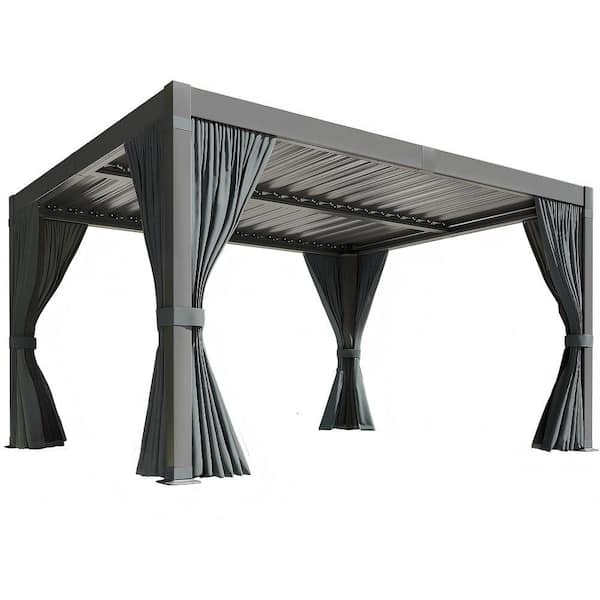 12 ft. W x 10 ft. D Aluminum Pergola with Adjustable Louvered Roof, Waterproof Curtains and Nets