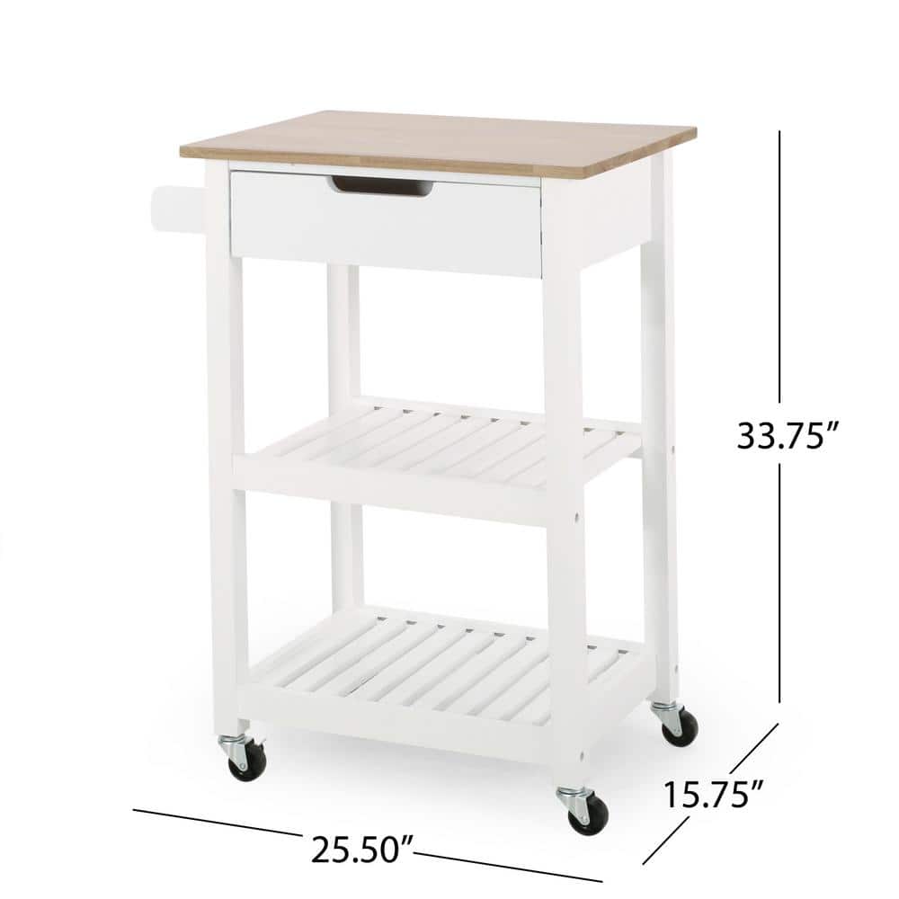 White Wood Rectangular Kitchen Cart with Storage