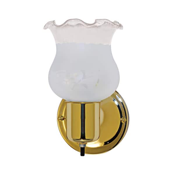 SATCO Nuvo 4.5 in. 1-Light Polished Brass Wall Sconce with Frosted Grape Shade